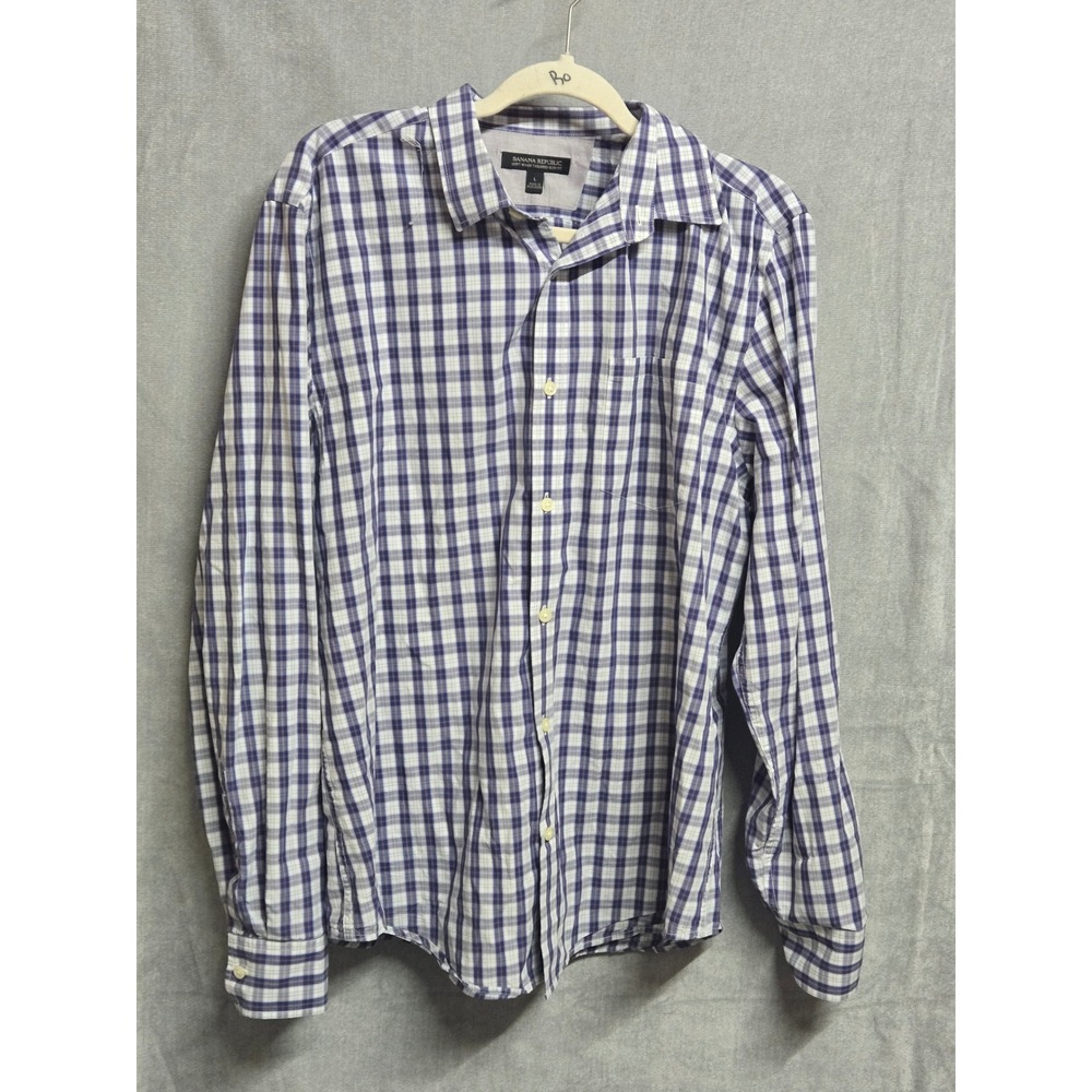 Banana Republic Mens Large Soft Wash Tailored Slim Fit Plaid Button Down Shirt